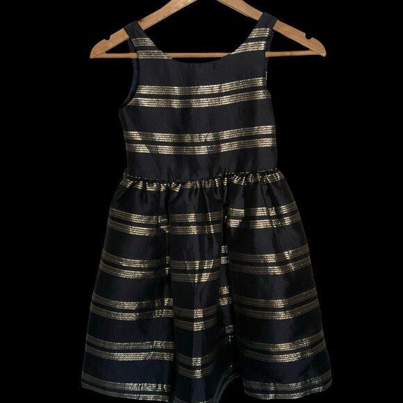 👣 5/$25 - Navy Formal Dress with Gold/Silver Stripes - Picture 1 of 4